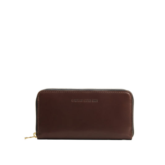 Chocolate Brown | Large accordion leather wallet with zipper and PLG logo