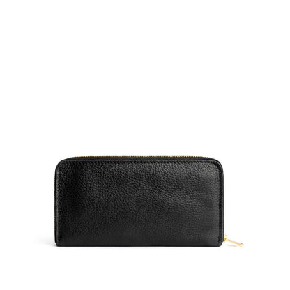 Pebbled--black | Large accordion leather wallet with zipper closed