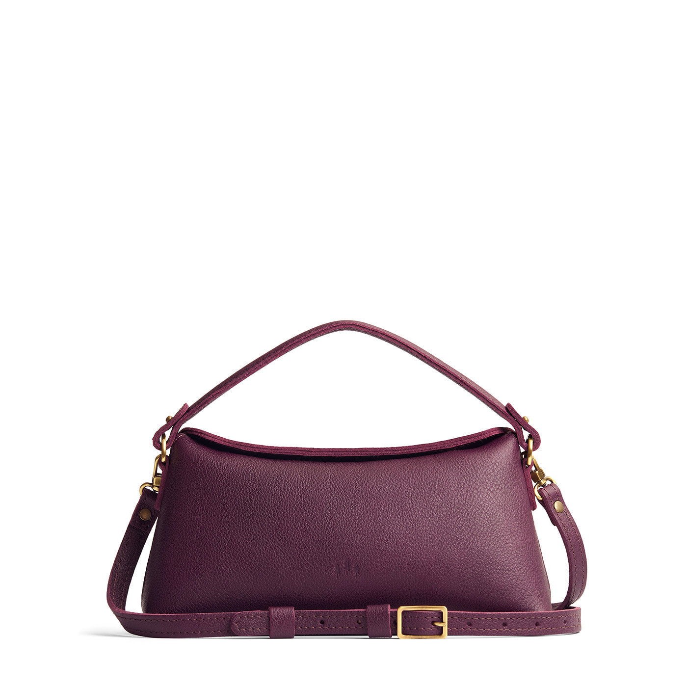 Plum | Leather bowler bag with magnetic closure against a white background