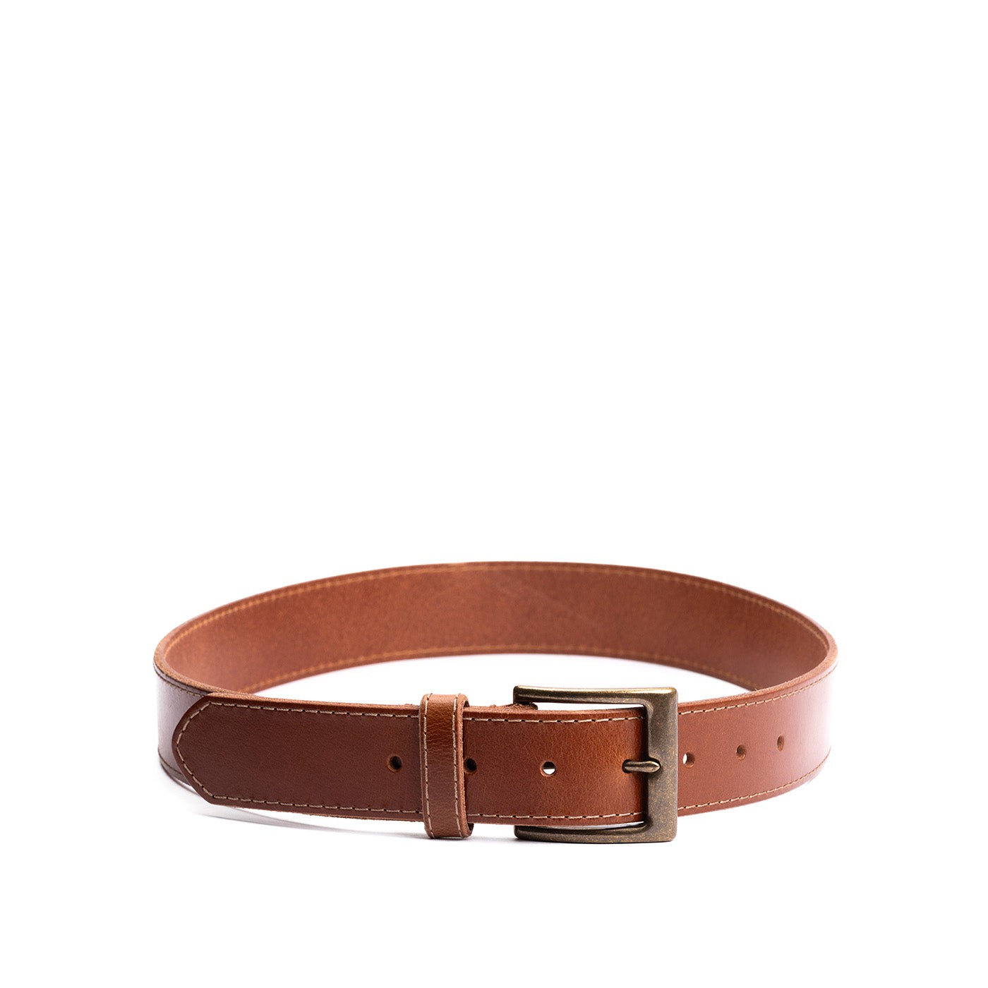Amber | Mens stitched leather belt with antiqued brass buckle