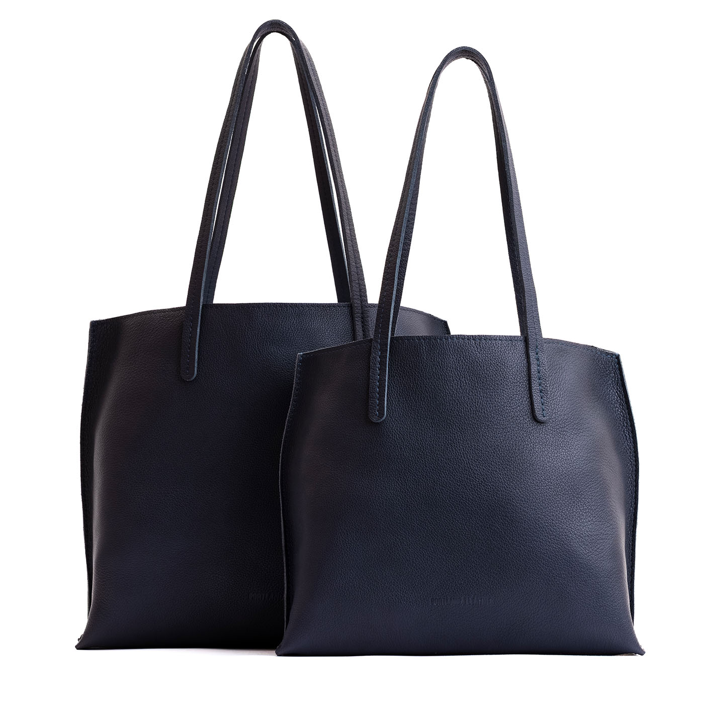 Night Owl | Side by side comparison of both sizes of leather totes