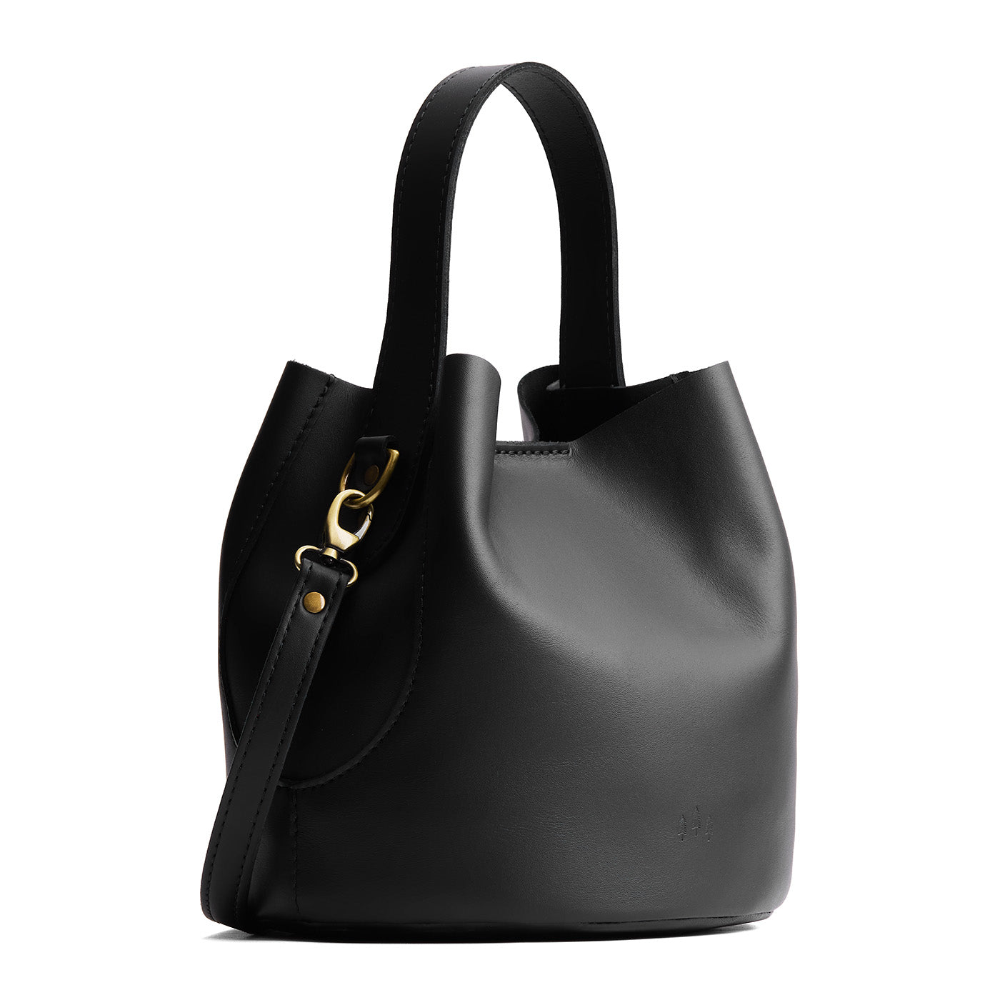 Black*Large | Symmetrical bucket bag with handle, latch closure, and removable crossbody strap