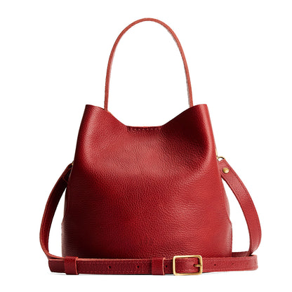 Chili Red*Large | Symmetrical bucket bag with handle, latch closure, and removable crossbody strap