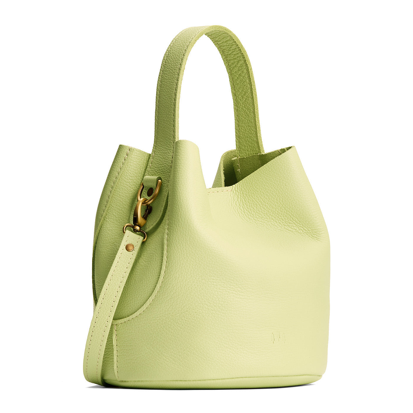Shadow Lime*Large | Symmetrical bucket bag with handle, latch closure, and removable crossbody strap
