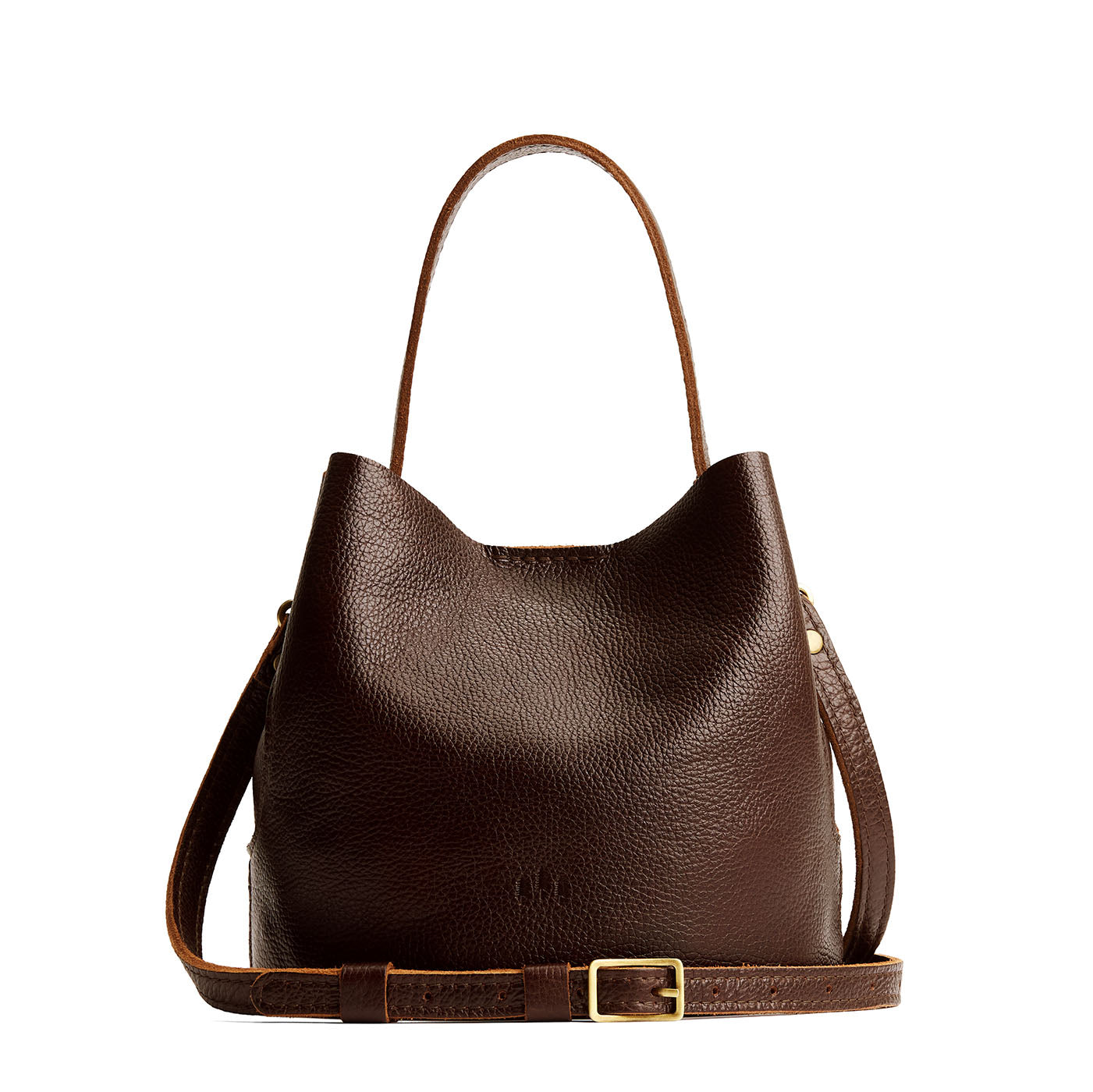 Coldbrew*Small | Symmetrical bucket bag with handle, latch closure, and removable crossbody strap