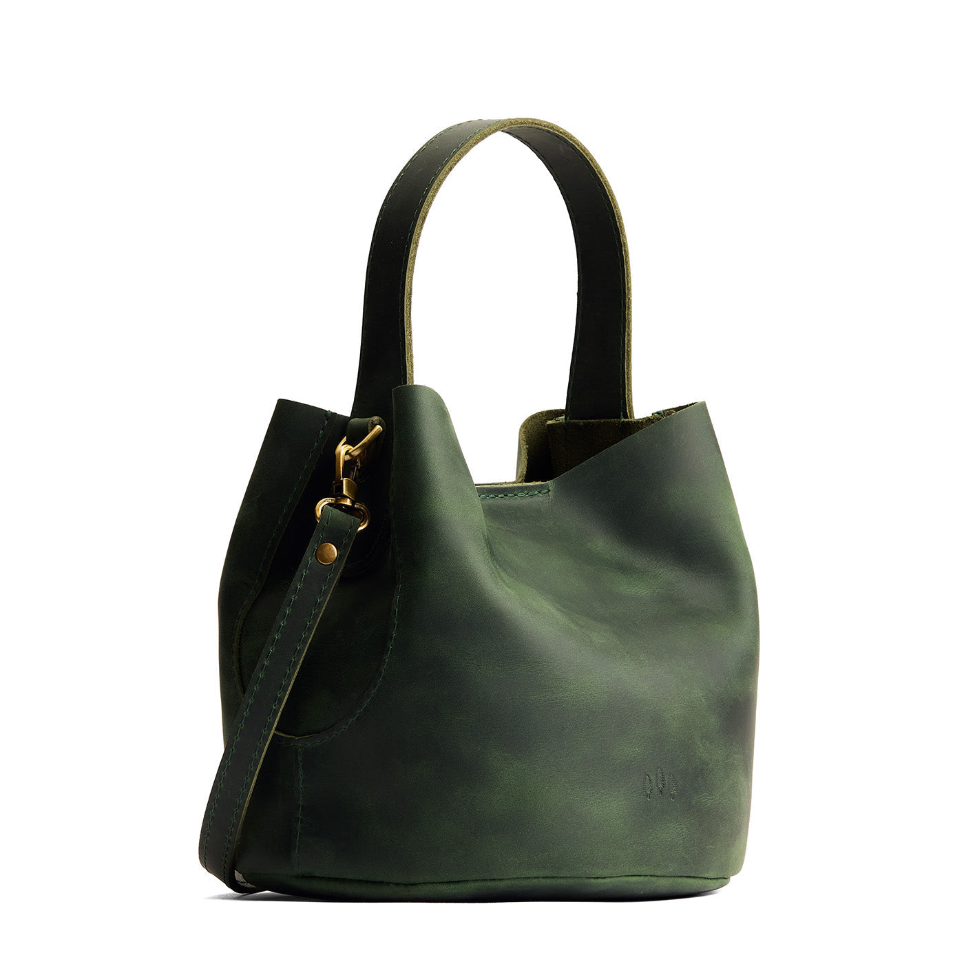 Evergreen*Small | Symmetrical bucket bag with handle, latch closure, and removable crossbody strap