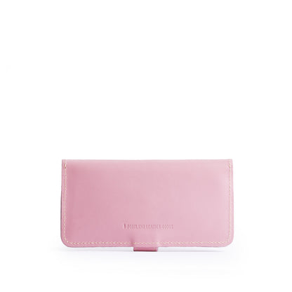 Vintage Pink | Back of leather wallet with snap closed