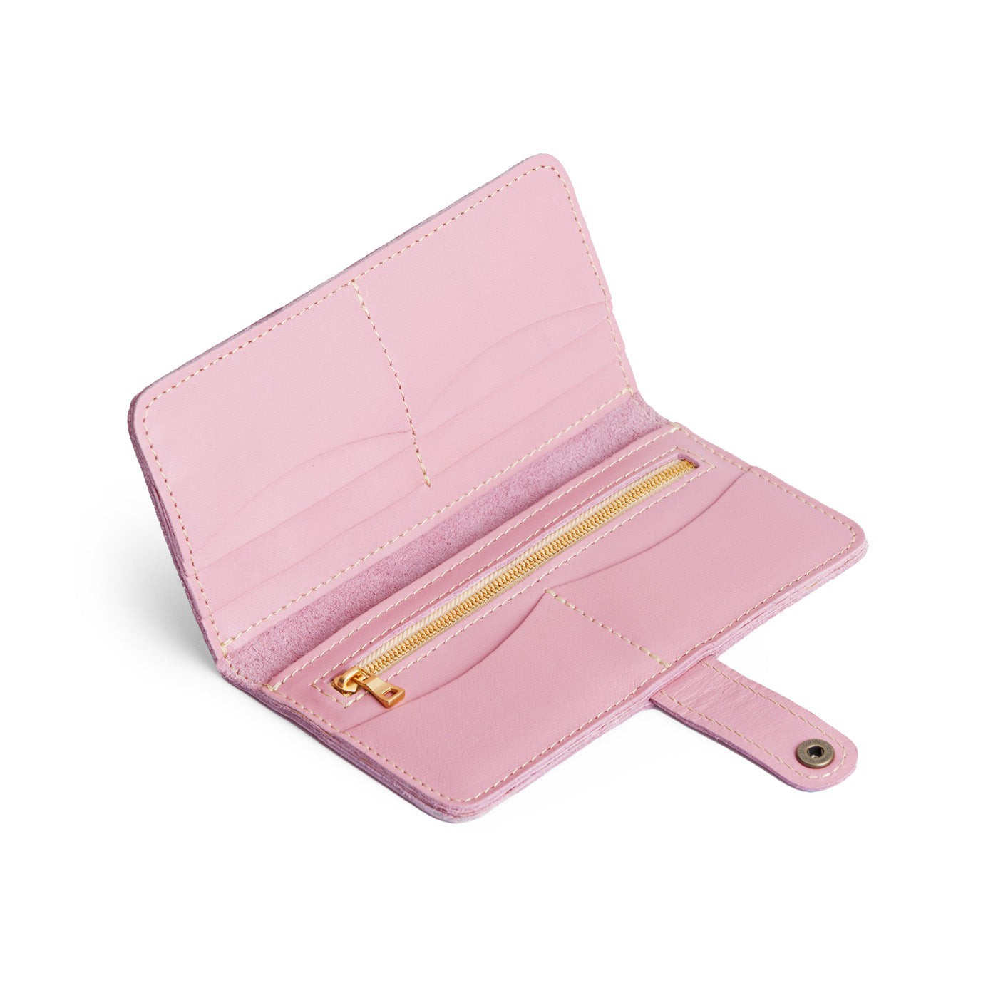 Vintage Pink | Leather wallet with snap open