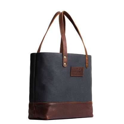 Navy | Canvas tote with leather base and handles
