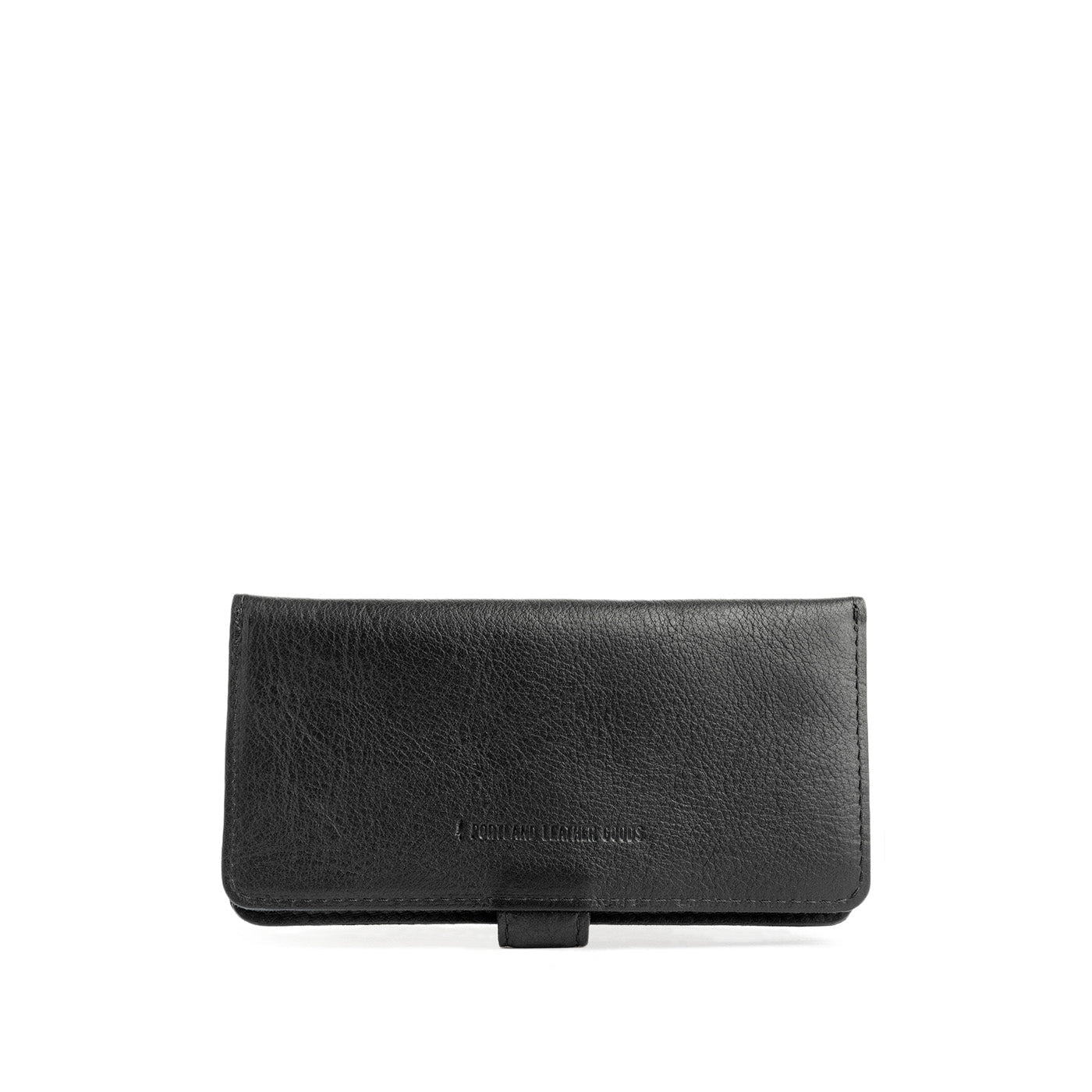 Pebbled--black | Back of leather wallet closed