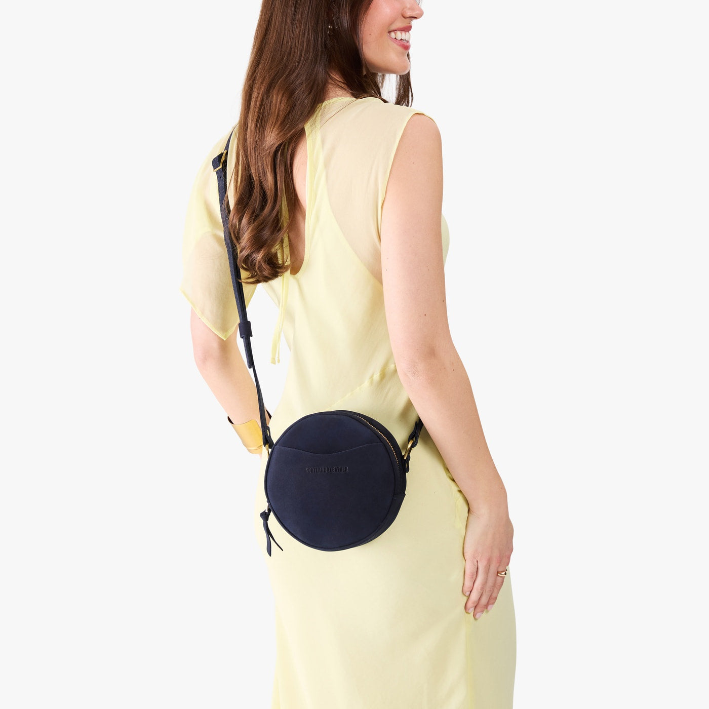 Velvet Blue*Small | Circle shaped crossbody bag with top zipper