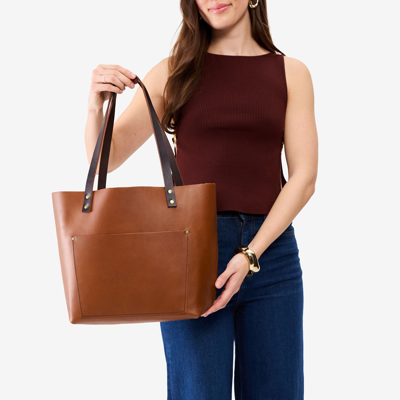 Honey*Classic | Large leather tote bag with sturdy bridle handles and front pocket