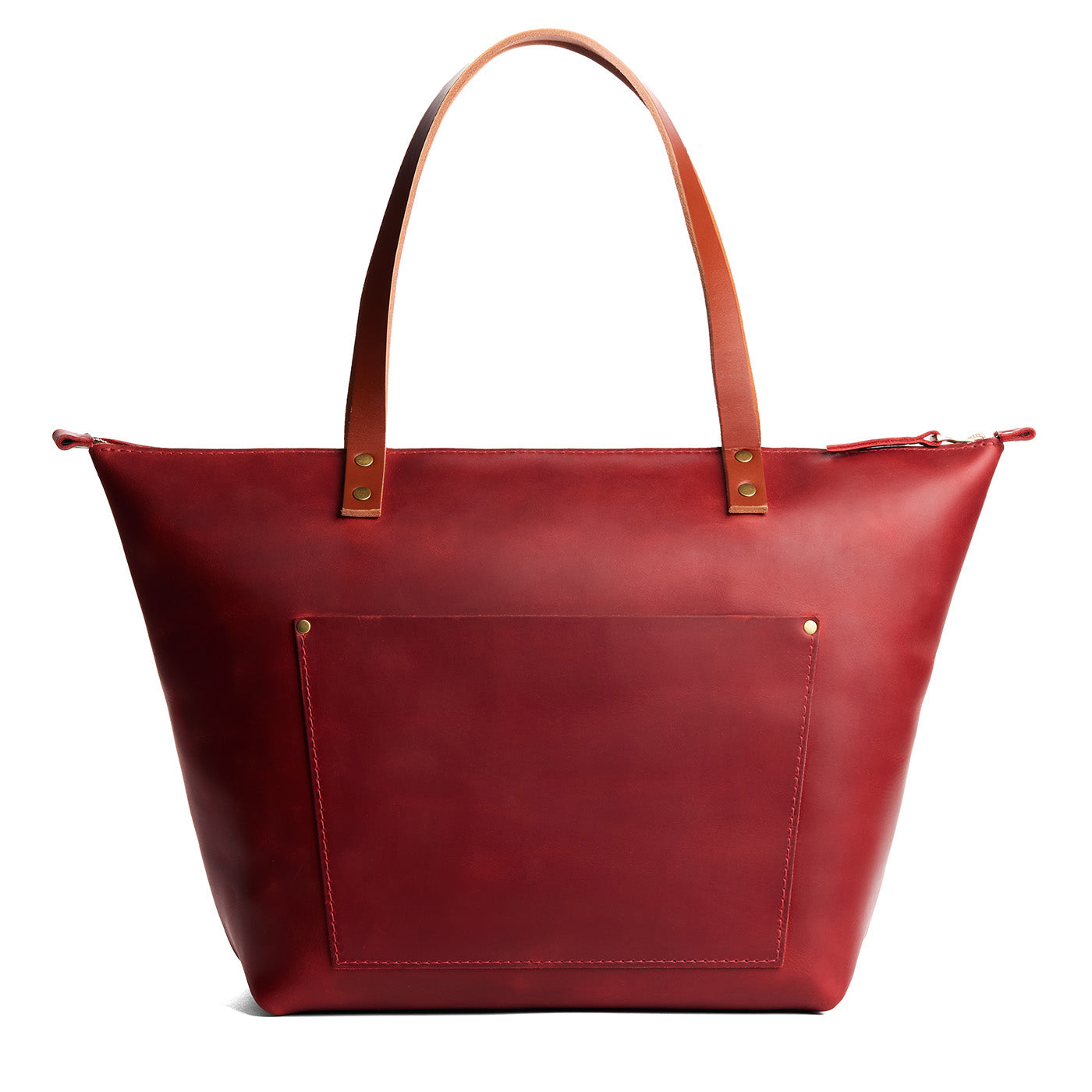 Phoenix*Zipper | Large zipper leather tote bag with sturdy bridle handles and front pocket