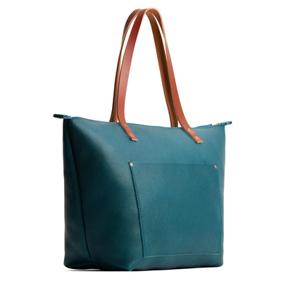 Sea Glass*Zipper | Large leather tote bag with sturdy bridle handles and front pocket
