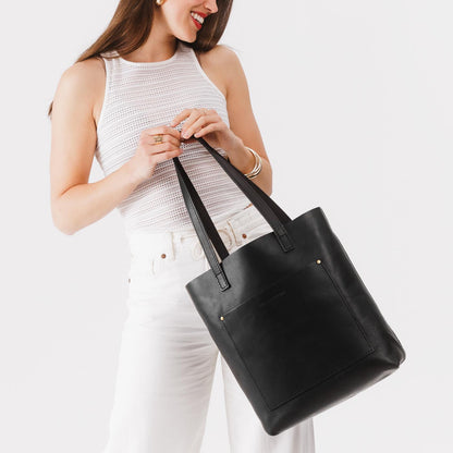 Black | Medium Tote with dual shoulder straps and crossbody strap