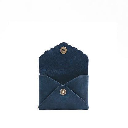 Deep Water | Small leather wallet with scalloped edge open