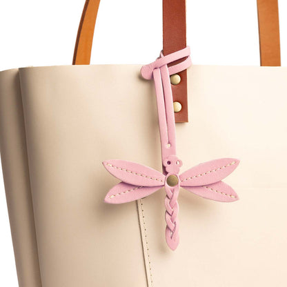 Vintage Pink | Dragonfly shaped leather charm tassel