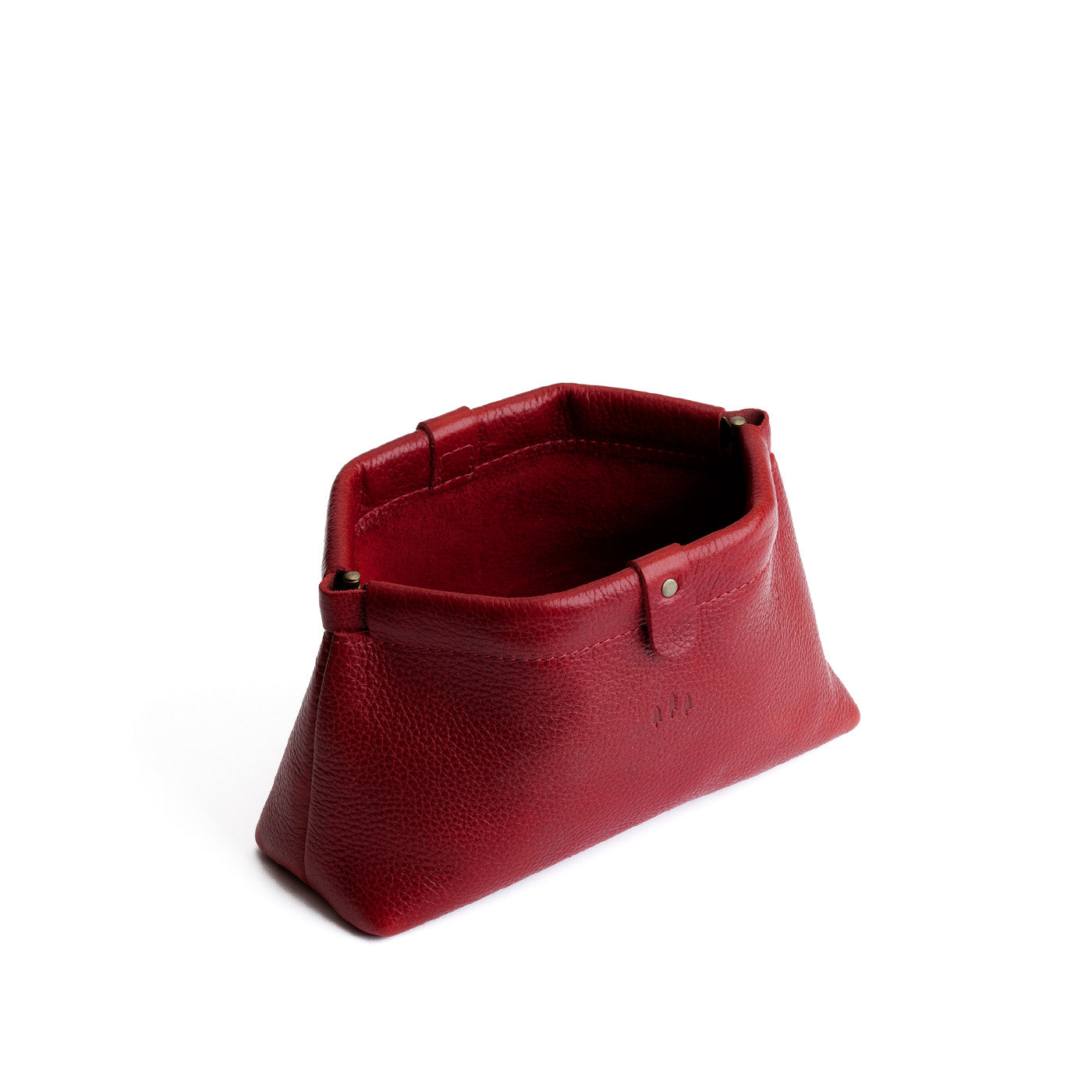 Chili Red | Leather pouch with frame top closure and leather pull tab