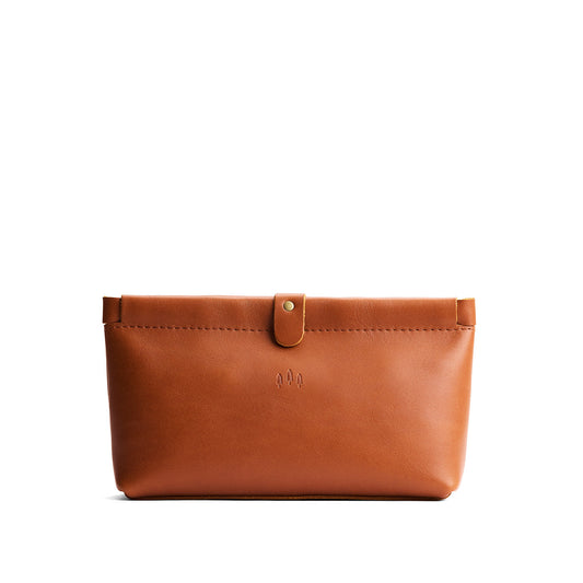 Honey | Leather pouch with frame top closure and leather pull tab