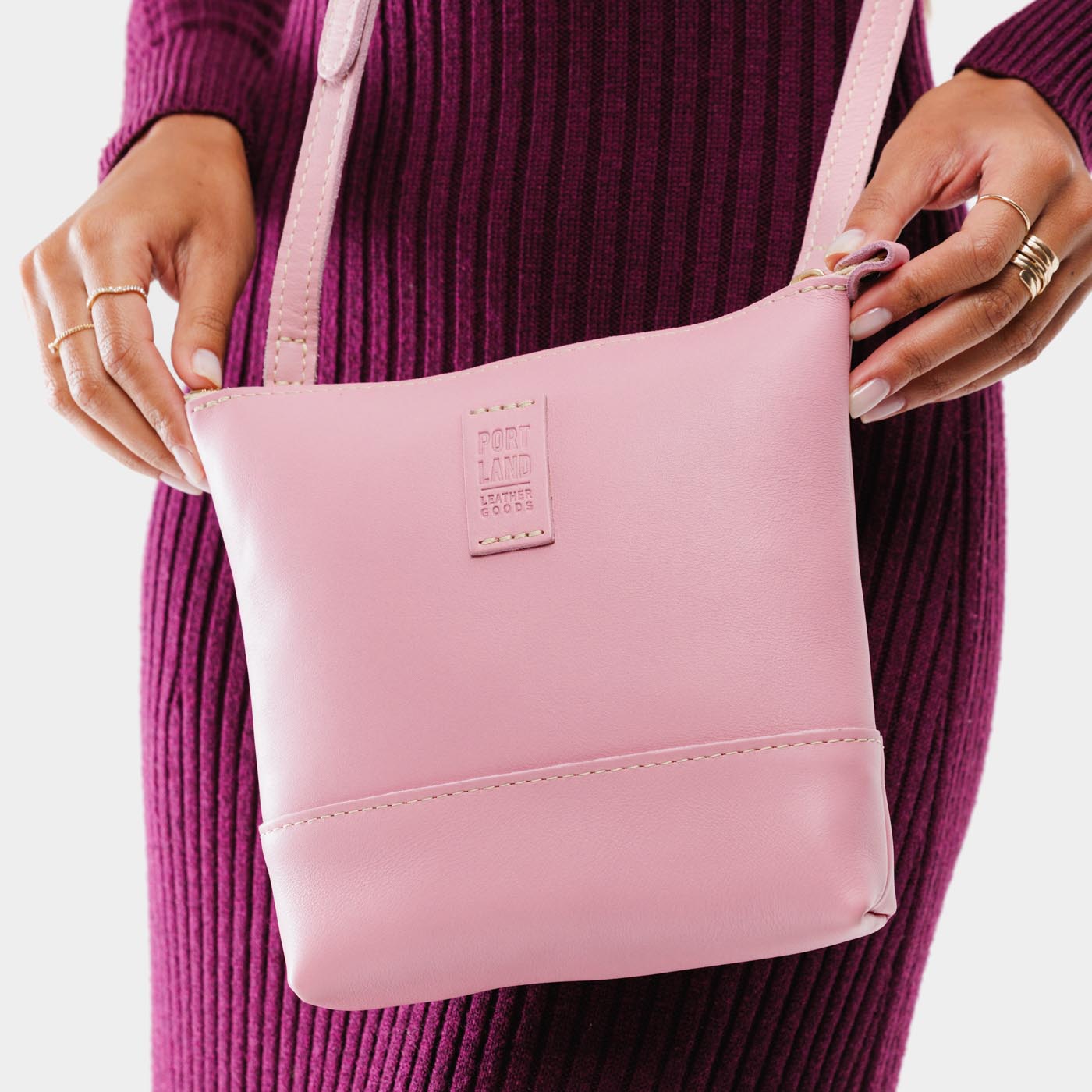Vintage Pink | Small rectangular crossbody purse with top zipper and interior pocket