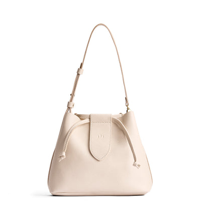 Pebbled Bone*Large | Symmetrical leather bag with leather drawstring closure and adjustable shoulder strap
