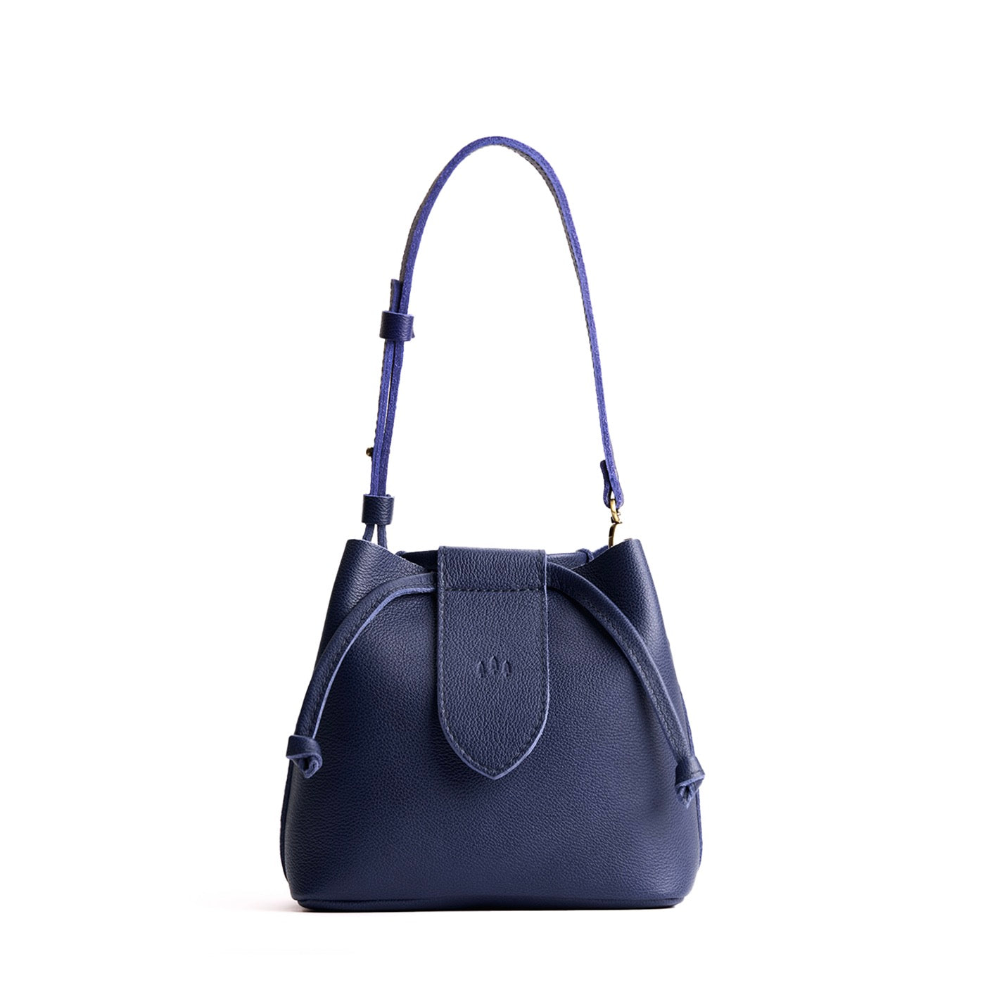 Cobalt*Small | Symmetrical leather bag with leather drawstring closure and adjustable shoulder strap