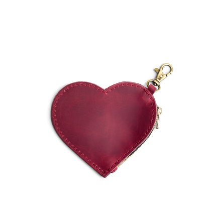 Anemone | Heart-shaped leather pouch keychain with zipper top and lobster clasp