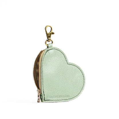 Beetle | Heart-shaped leather pouch keychain with zipper top and lobster clasp