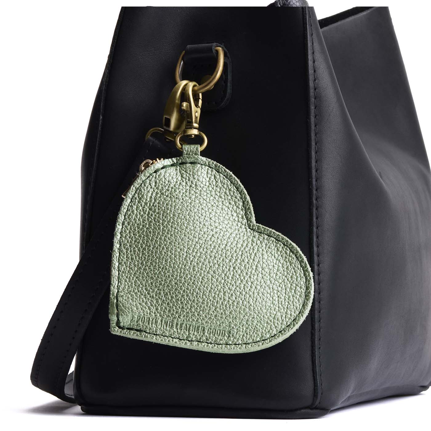 Beetle | Heart-shaped leather pouch keychain with zipper top and lobster clasp