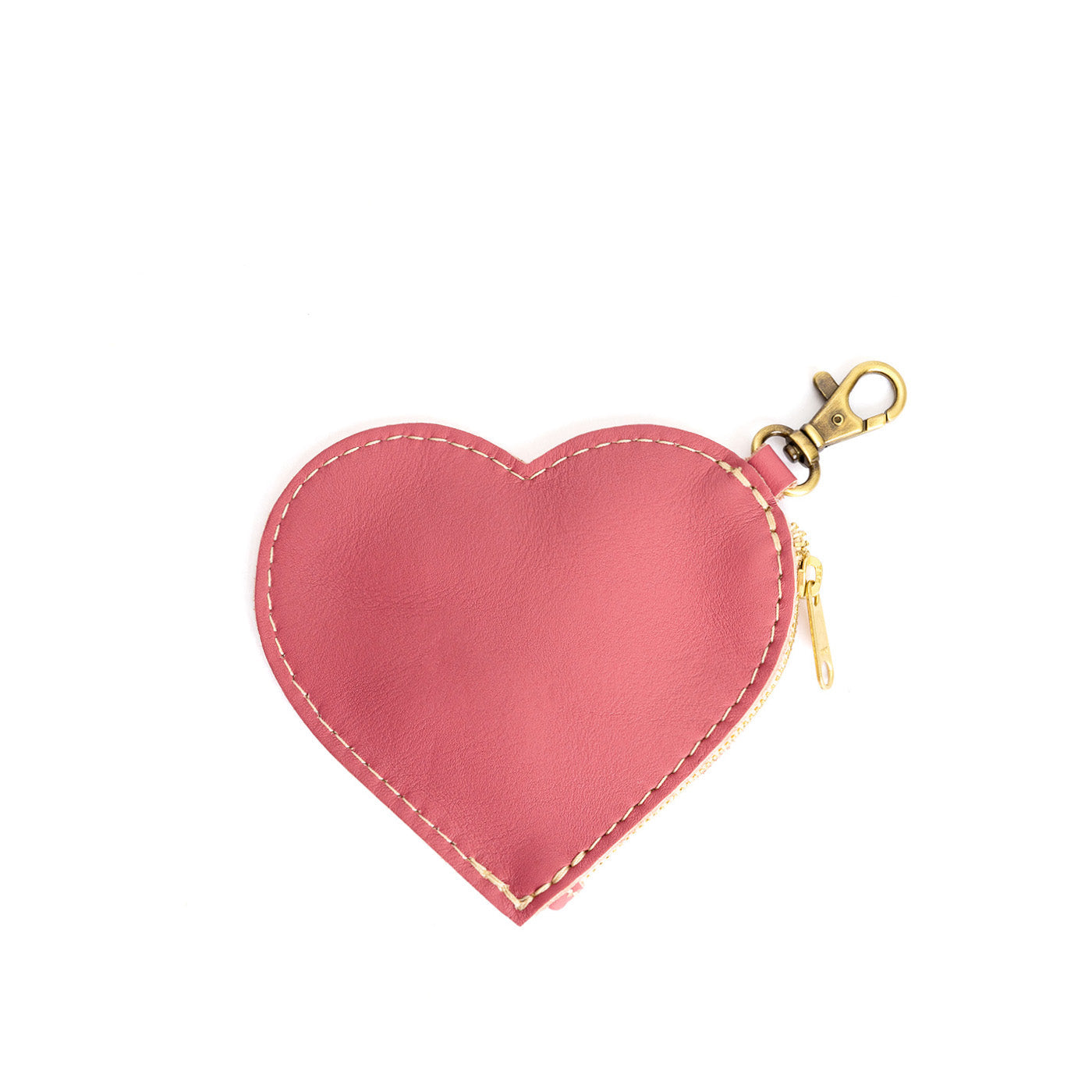 Begonia | Heart-shaped leather pouch keychain with zipper top and lobster clasp
