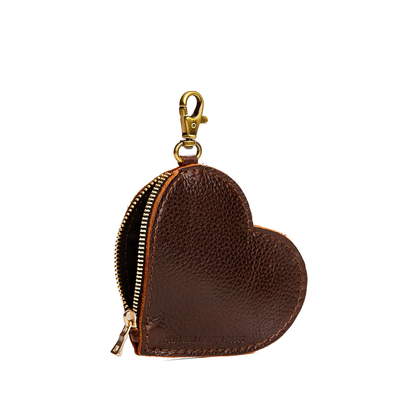 Coldbrew | Heart-shaped leather pouch keychain with zipper top and lobster clasp
