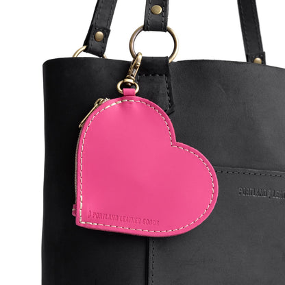 Margot | Heart-shaped leather pouch keychain with zipper top and lobster clasp
