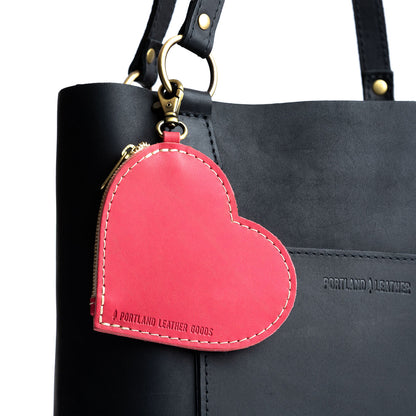 Tulip | Heart-shaped leather pouch keychain with zipper top and lobster clasp