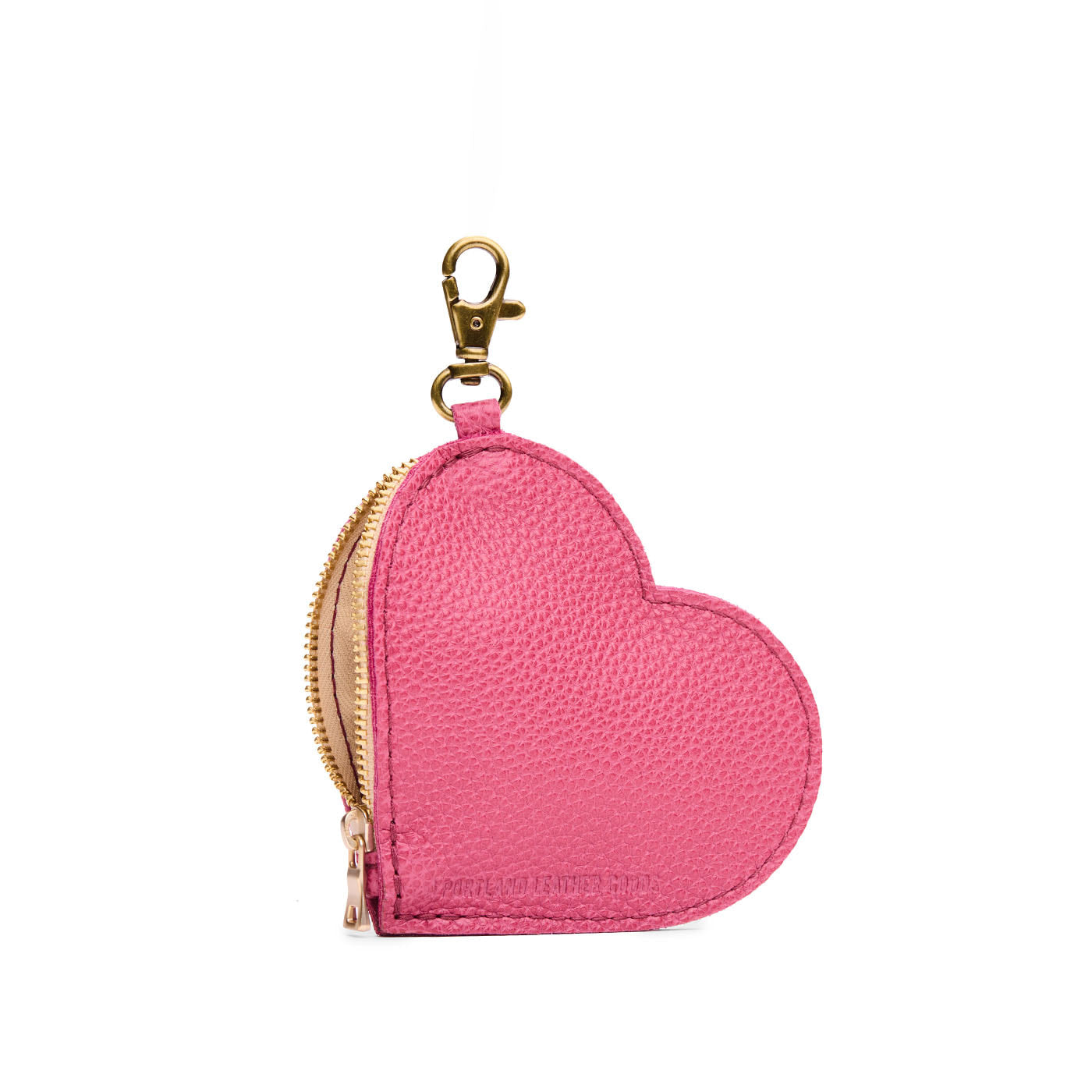 Wild Rose | Heart-shaped leather pouch keychain with zipper top and lobster clasp
