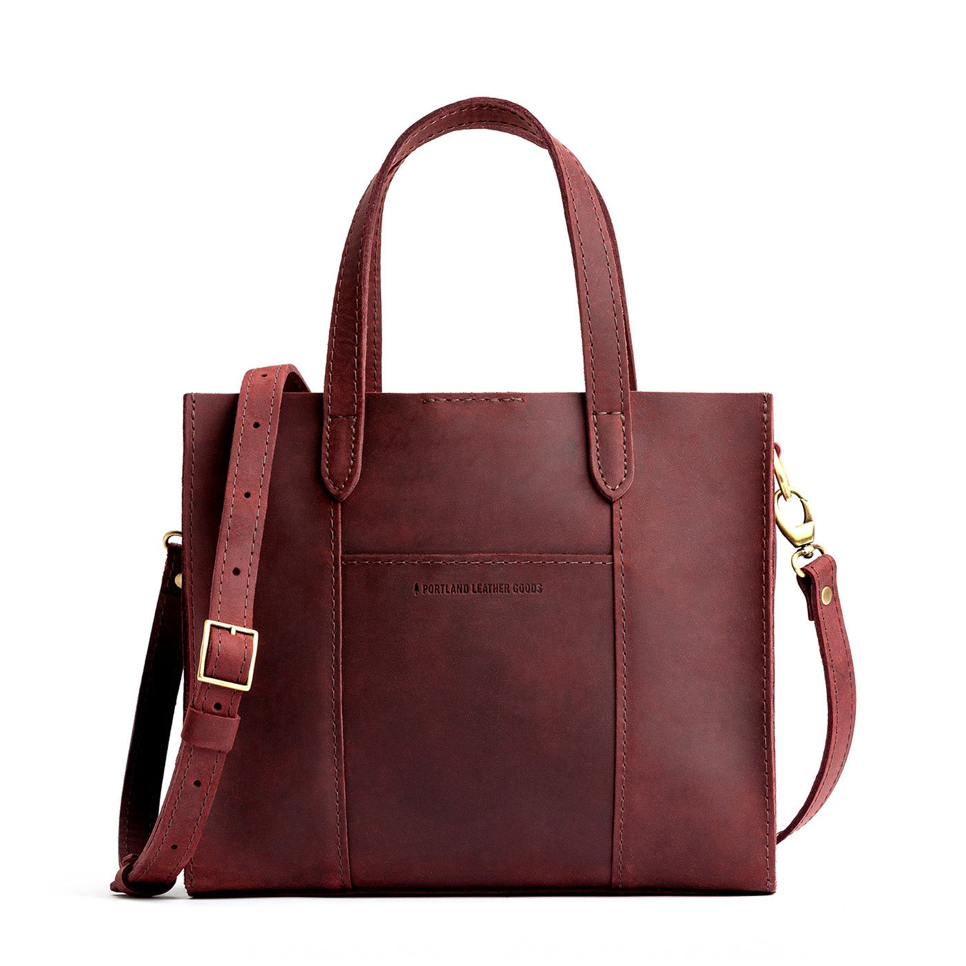 Merlot | Structured mid-size tote bag with overlapping panels and crossbody strap