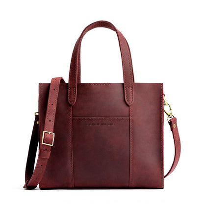 Merlot | Structured mid-size tote bag with overlapping panels and crossbody strap