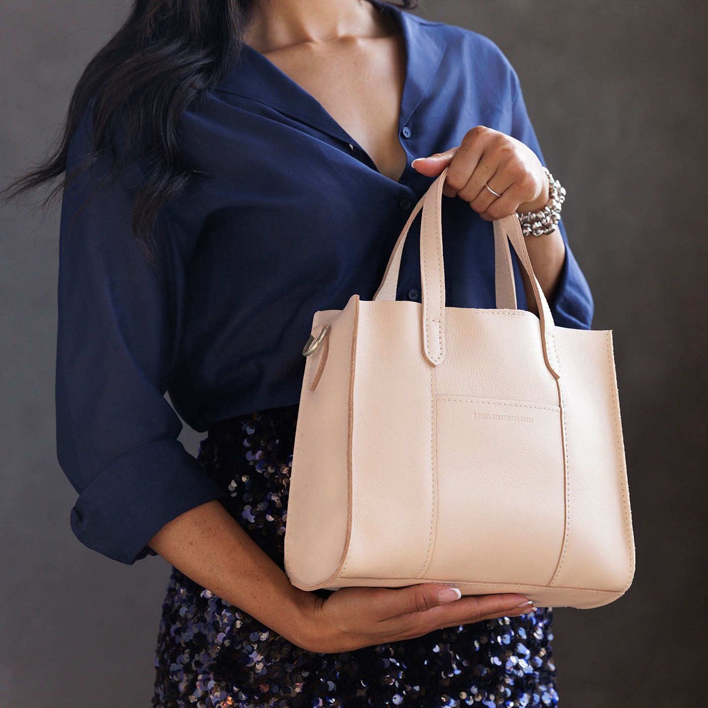 Moonflower | Structured mid-size tote bag with overlapping panels and crossbody strap