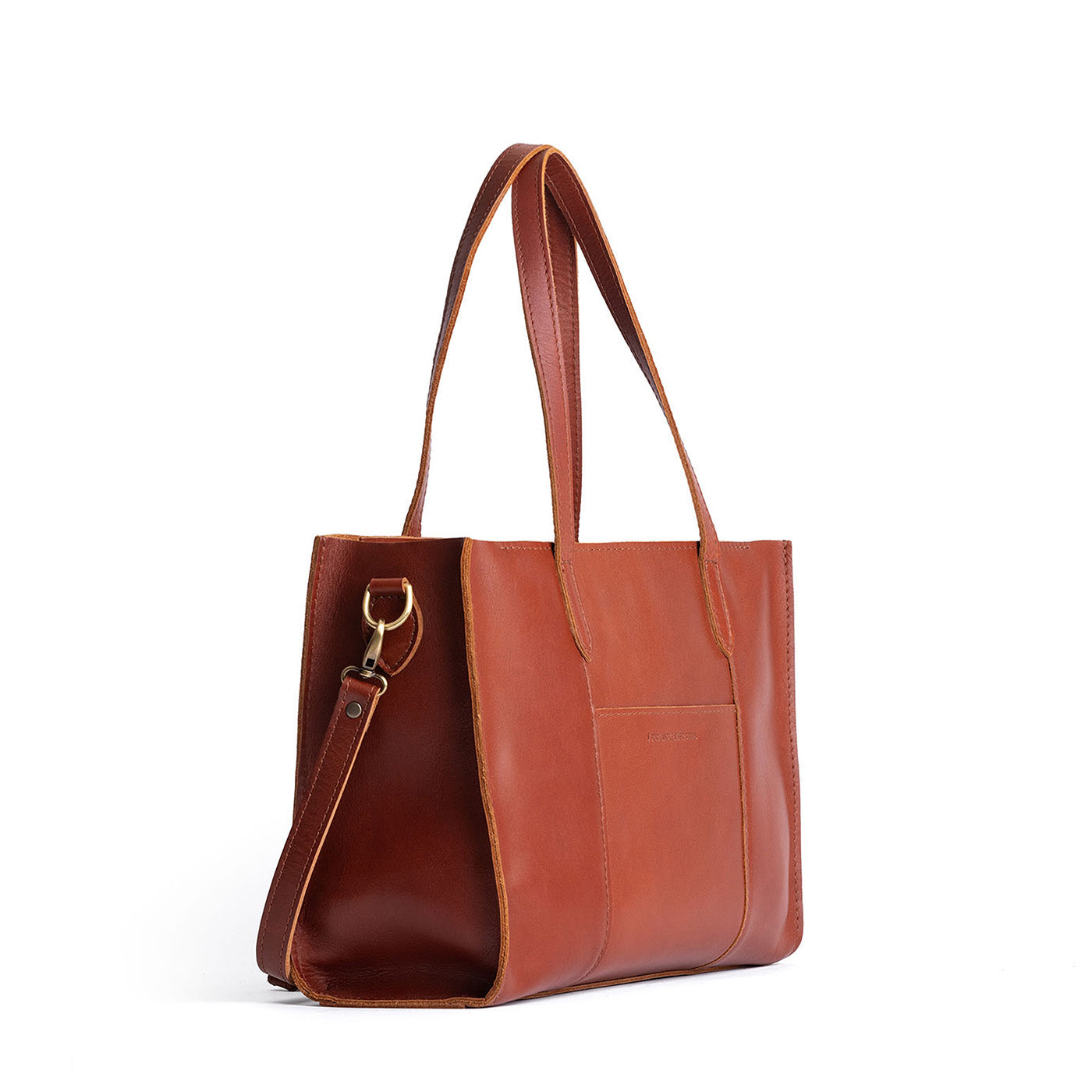 Chestnut*East/West | Structured wide tote bag with overlapping panels and crossbody strap