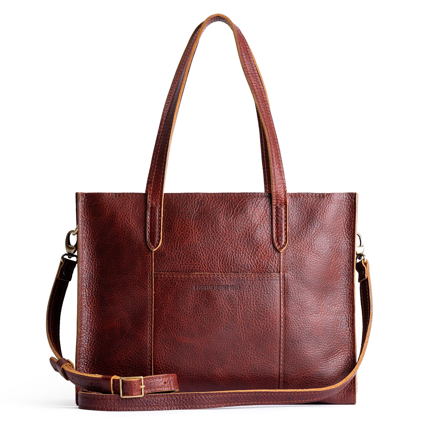 Cinnamon Bear*East/West | Structured wide tote bag with overlapping panels and crossbody strap