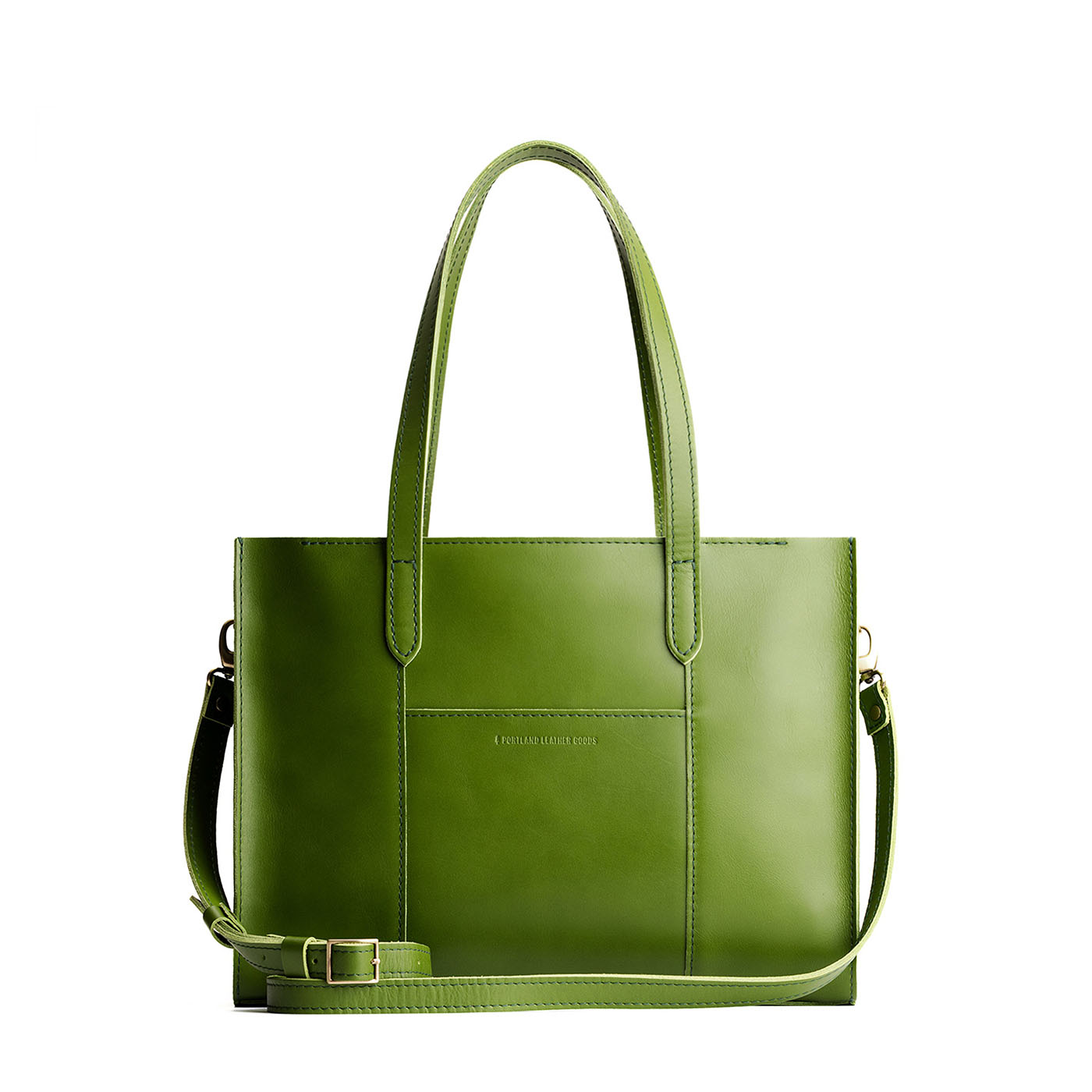 Green Apple*East/West | Structured wide tote bag with overlapping panels and crossbody strap