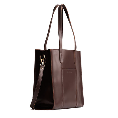 Chocolate Brown*North/South | Structured large tote bag with overlapping panels and crossbody strap