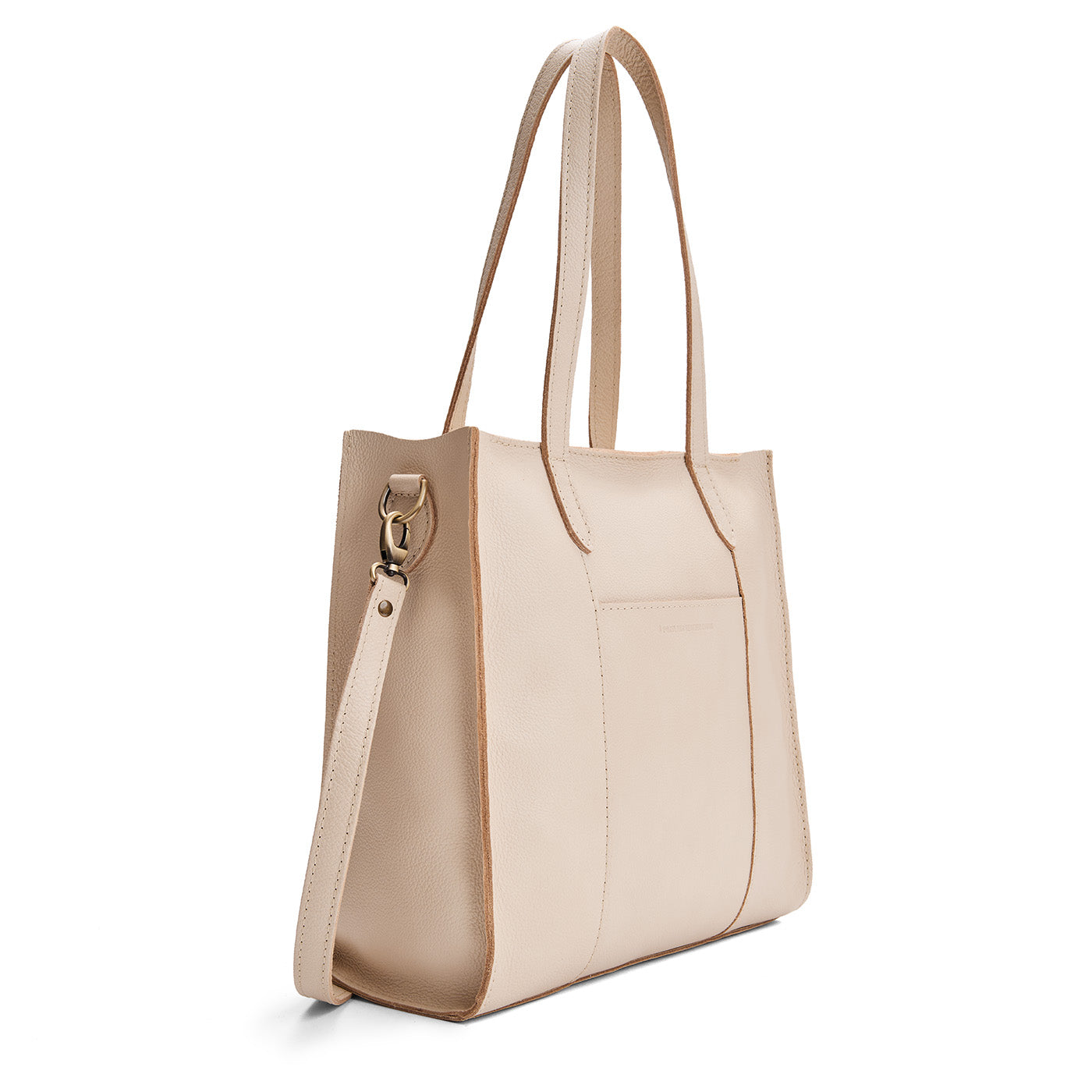 Pebbled Bone*North/South | Structured large tote bag with overlapping panels and crossbody strap