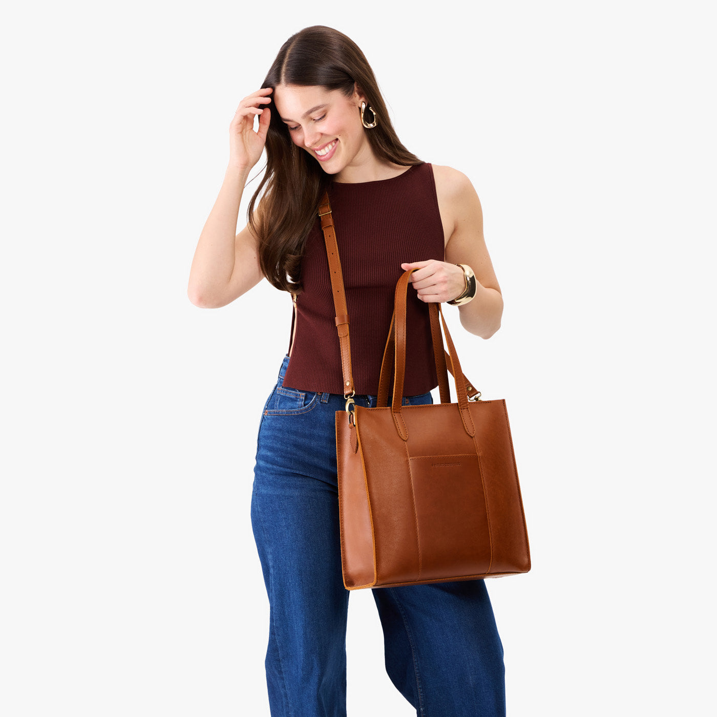 Honey*North/South | Structured large tote bag with overlapping panels and crossbody strap
