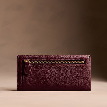 Hunter*Large | Slim leather bifold wallet with multiple card slots and a zippered back pocket - back view