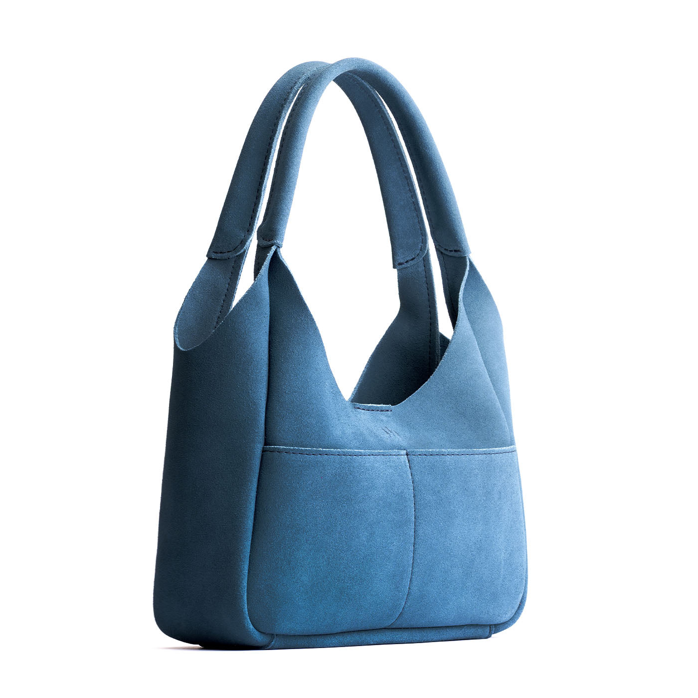 Mariner Blue*Medium | U-shaped, flat-bottomed leather shoulder bag with two outside pockets