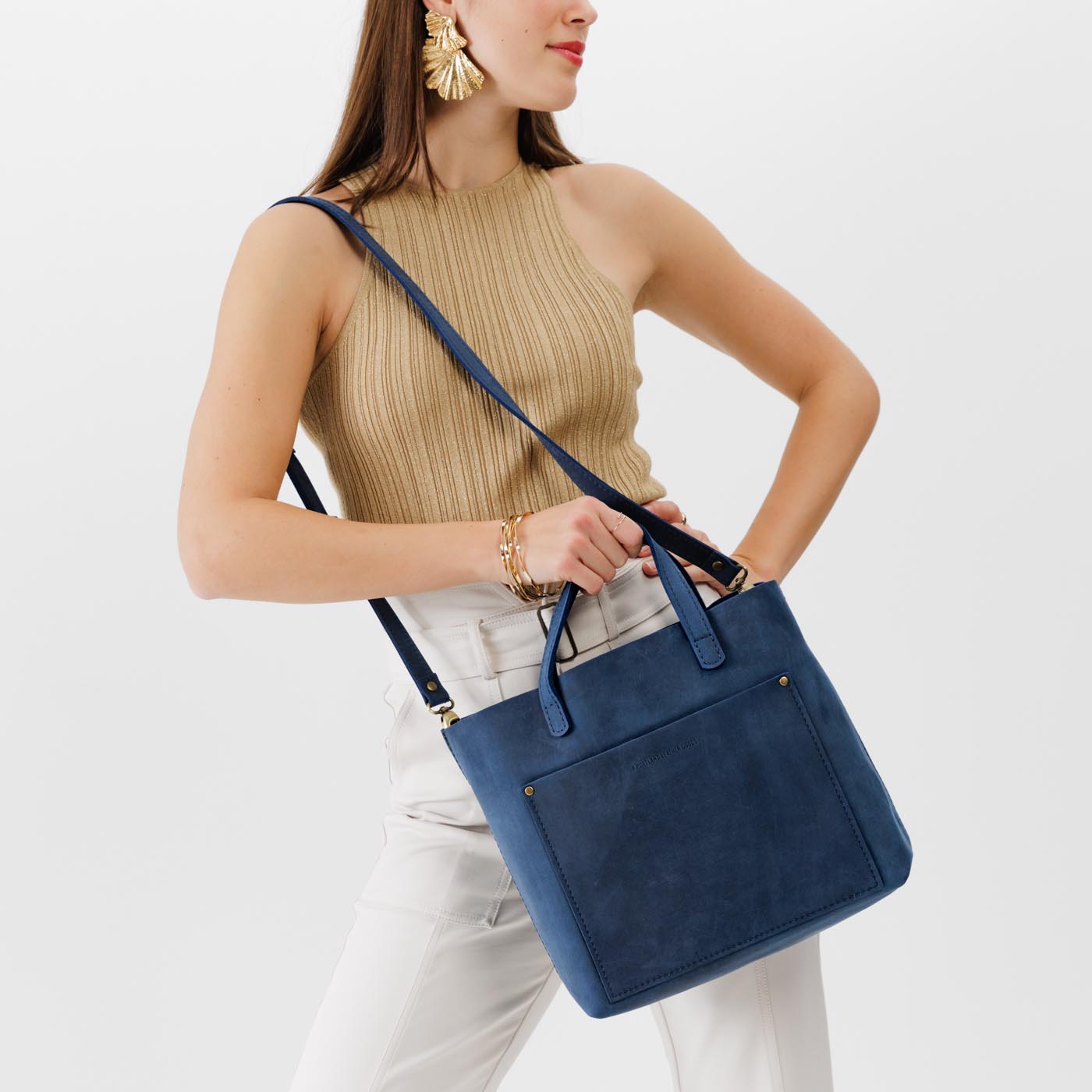Deep Water | Midsize crossbody tote with handles and a pocket VARIANT2