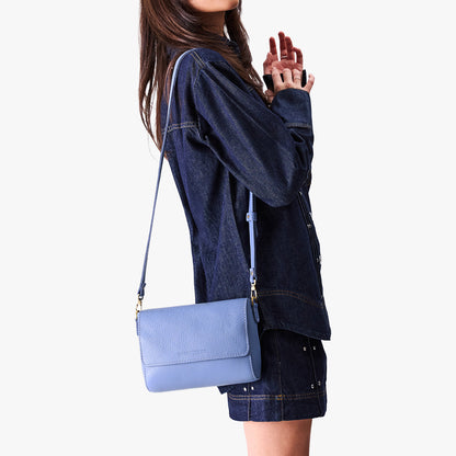 Aster*Medium | Model Wearing Small Leather Crossbody Bag with Magnetic Messenger Bag Closure