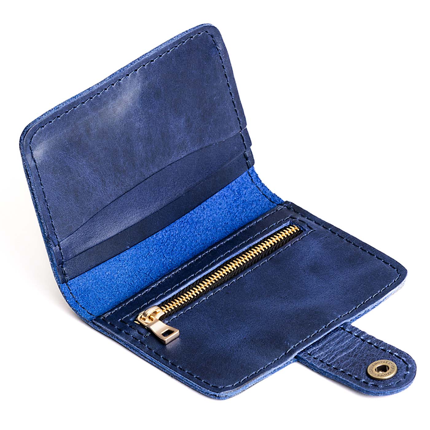 Cowboy Blue | Small leather wallet with snap open