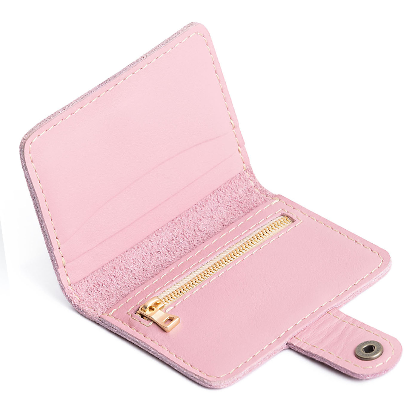 Vintage Pink | Small leather wallet with snap open