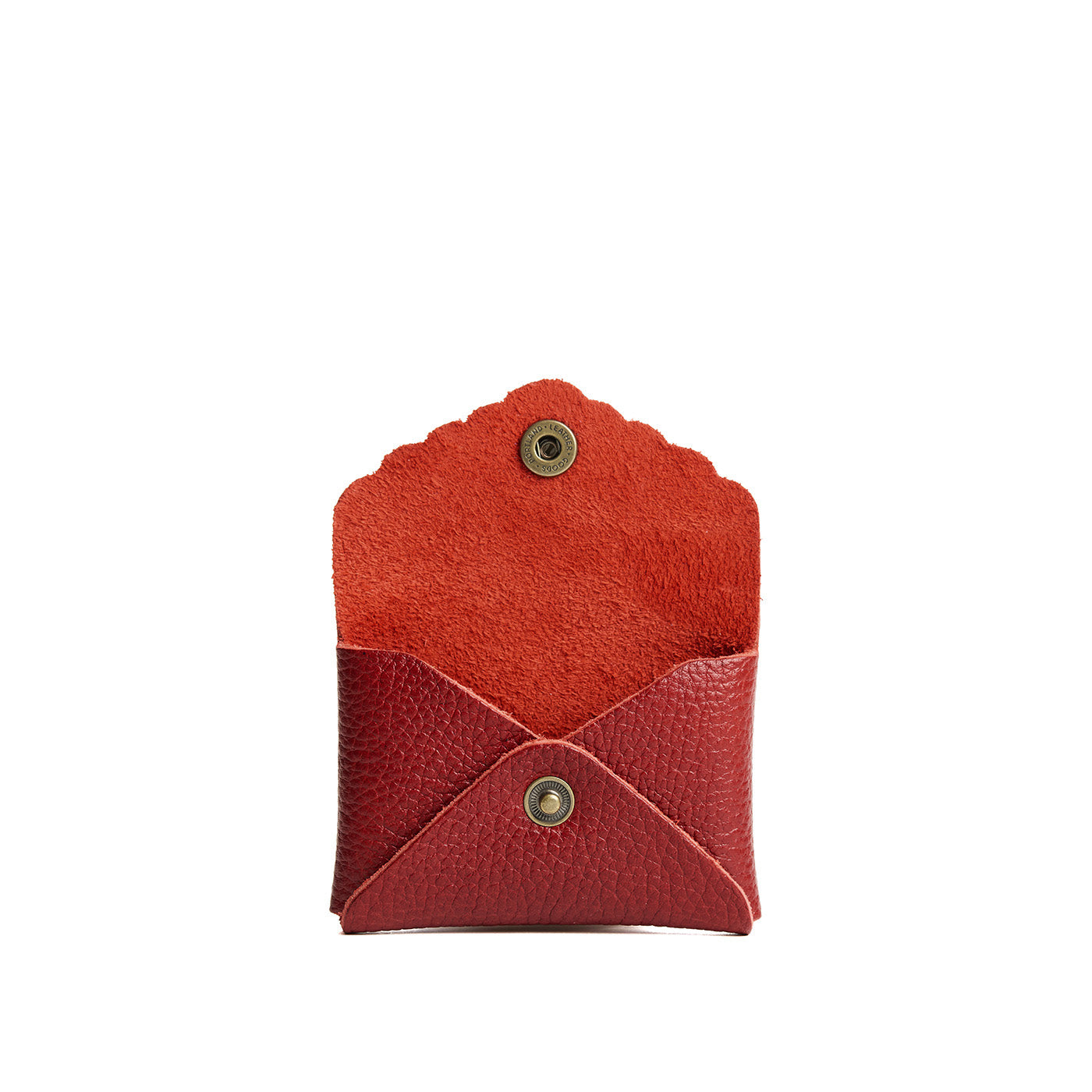 Chili Red | Small leather card wallet with scalloped edge open